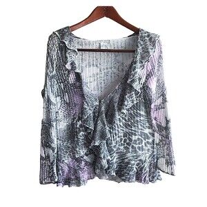 Alberto Makali Ruffle Front Knit Crochet Cardigan Animal Purple Gray M